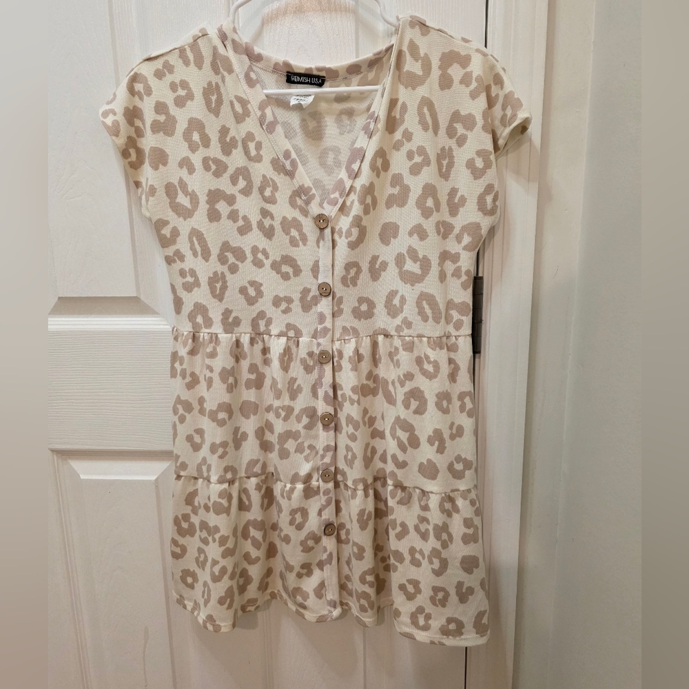 HEIMISH USA Womens Top - Cream and Brown Leopard Print